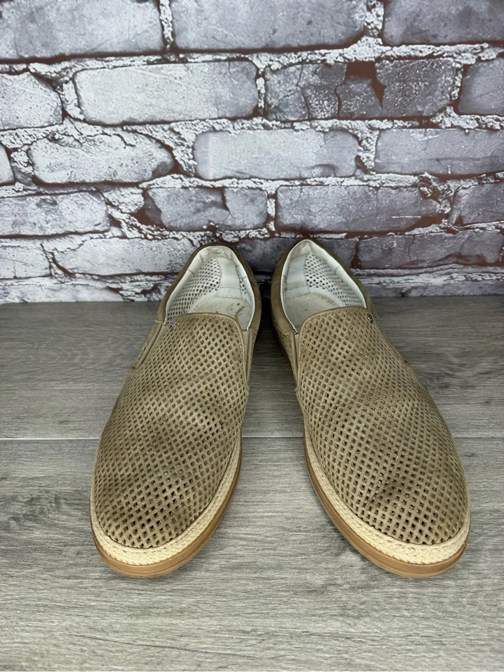 Baldinini Beige Suede Leather Perforated Sneakers Shoes Men’s Sz 45EU/12M US